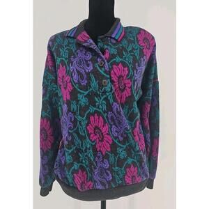 Vintage Season Ticket Women's Medium Sweater Floral Button‎ 80s Grandma